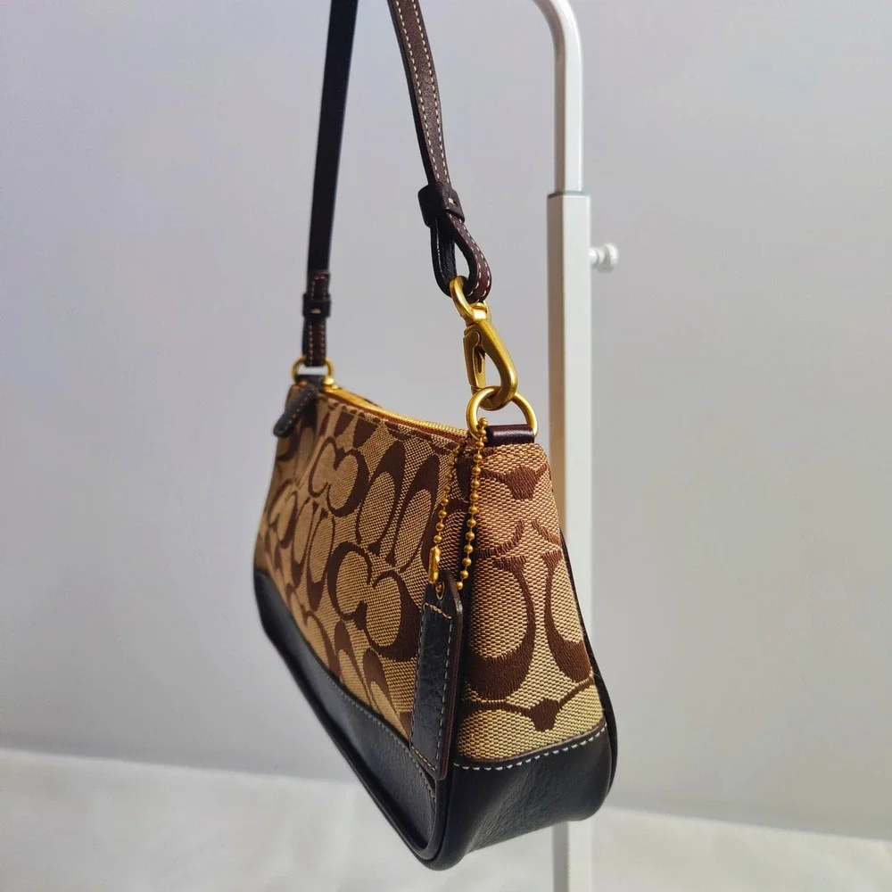 COACH Demi Signature CC Jacquard Baguette Mini Shoulder Bag 06094 Brown Leather
